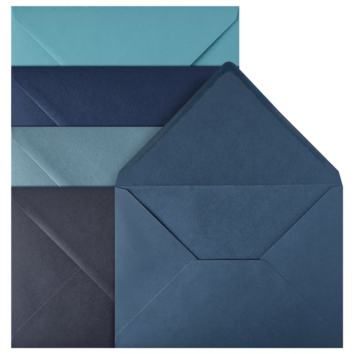 Комплект Декоративни Пликове, Netuno, Хартия, C5, 162 x 229 мм, Цветни, Идеални За Изпращане на Покани, Поздравителни Картички, Писма, Триъгълна Клапа с Лепилен Слой, Син, 20 Броя