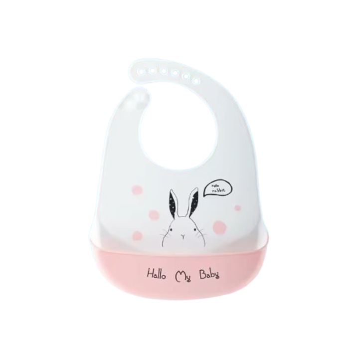 Силиконов лигавник с джоб, водоустойчив, за отбиване, Watwass, 6-24 месеца, 22.5 x 32.5 см, модел зайче