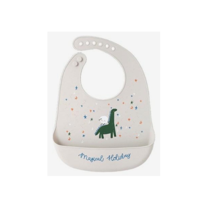 Силиконов лигавник с джоб, водоустойчив, за отбиване, Watwass, 6-24 месеца, 22.5 x 32.5 см, модел динозавър