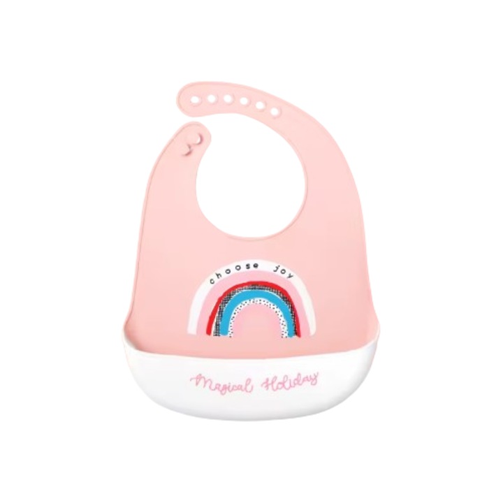 Силиконов лигавник с джоб, водоустойчив, за отбиване, Watwass, 6-24 месеца, 22.5 x 32.5 см, модел дъга