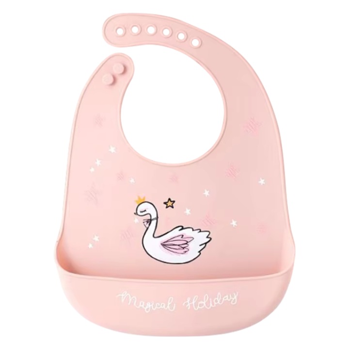 Силиконов лигавник с джоб, водоустойчив, за отбиване, Watwass, 6-24 месеца, 22.5 x 32.5 см, модел лебед