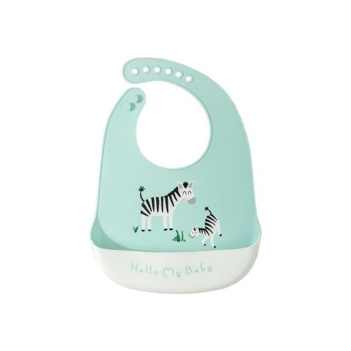 Силиконов лигавник с джоб, водоустойчив, за отбиване, Watwass, 6-24 месеца, 22.5 x 32.5 см, модел зебра