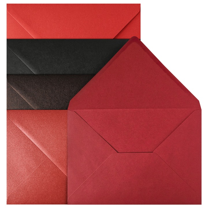 Комплект декоративни пликове, Netuno, хартия, C5, 162 x 229 мм, цветни, идеални за изпращане на покани, поздравителни картички, писма, триъгълен капак с лепилен слой отдолу, червен, 20 бр