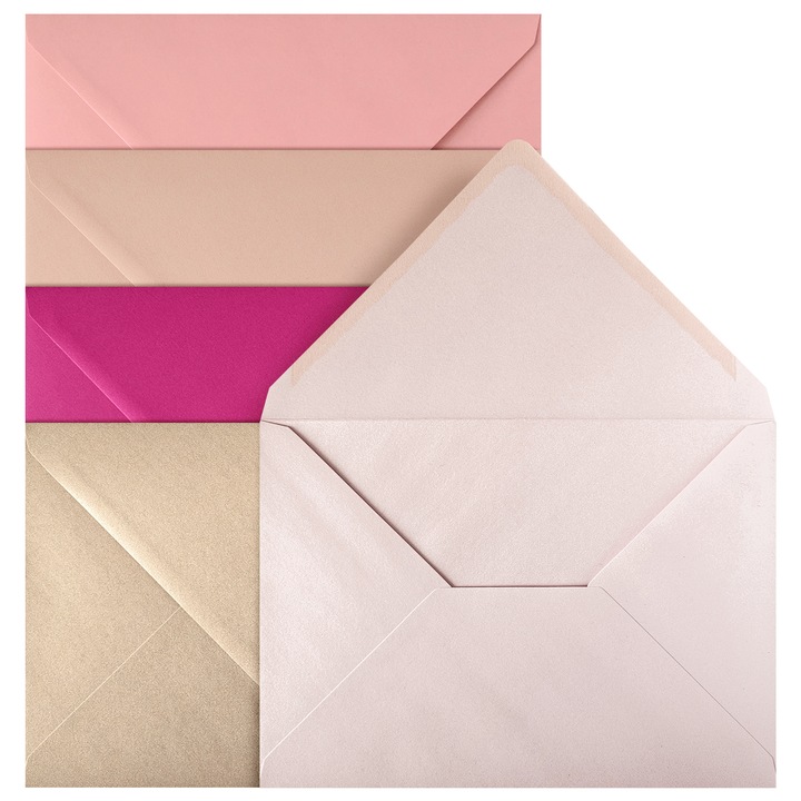 Комплект декоративни пликове, Netuno, хартия, C5, 162 x 229 мм, цветни, идеални за изпращане на покани, поздравителни картички, писма, триъгълен капак със залепващ слой, розов, 20 броя