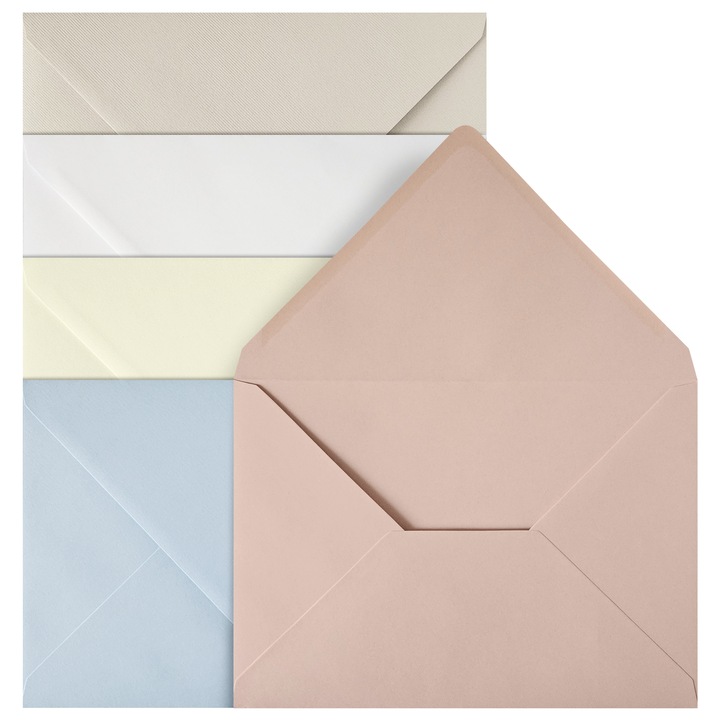 Комплект декоративни пликове, Netuno, хартия, C5, 162 x 229 мм, цветни, идеални за изпращане на покани, поздравителни картички, писма, триъгълен капак с лепилен слой, пастелни, 20 броя