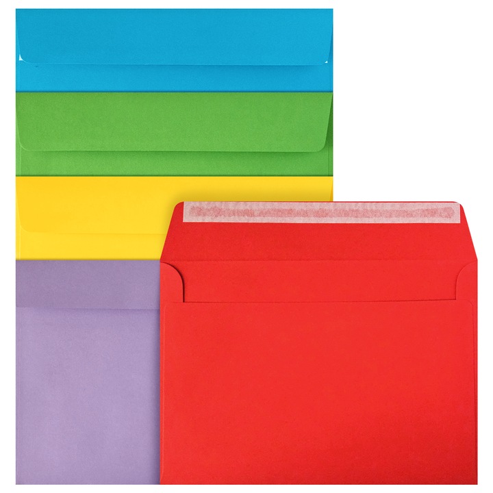 Комплект декоративни пликове, Netuno, хартия, C5, 162 x 229 мм, цветни, идеални за изпращане на покани, поздравителни картички, писма, триъгълен капак със самозалепващ се слой, многоцветни, 20 броя