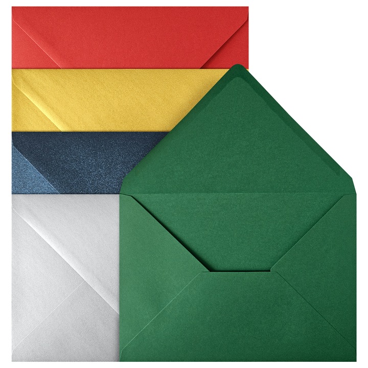 Комплект декоративни пликове, Нептун, хартия, C5, 162 x 229 мм, цветни, идеални за изпращане на покани, поздравителни картички, писма, триъгълен капак със залепващ слой отдолу, многоцветни, 20 броя