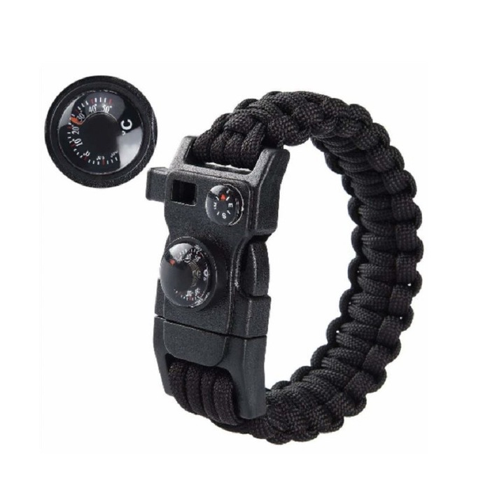 Паракорд гривна за оцеляване с компас, LRTM, черна