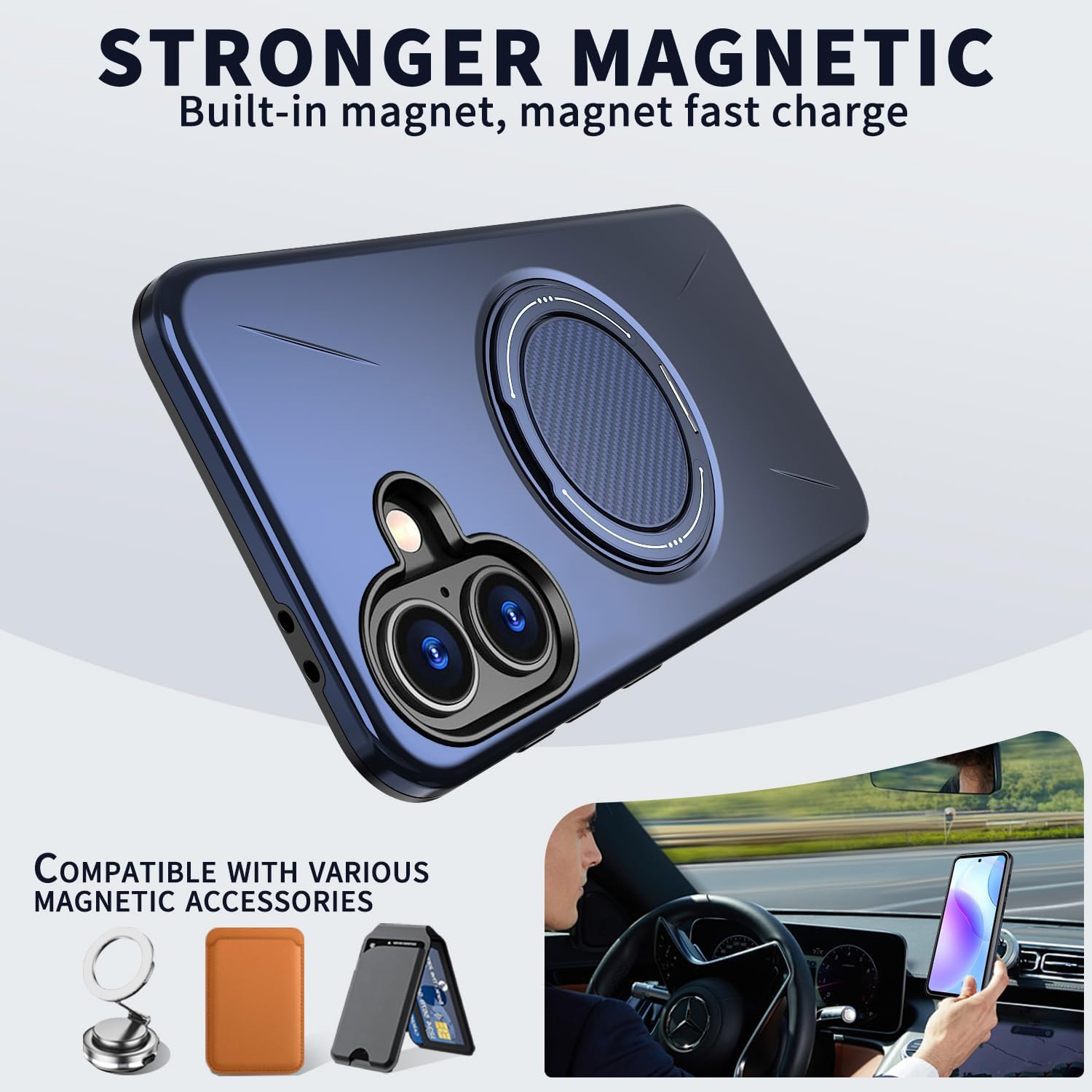 Husa pentru Samsung Galaxy A06/Galaxy A07, Rezistenta militara la socuri! Huska cu suport magnetic 360° compatibil MagSafe si design modern - Albastru Inchis