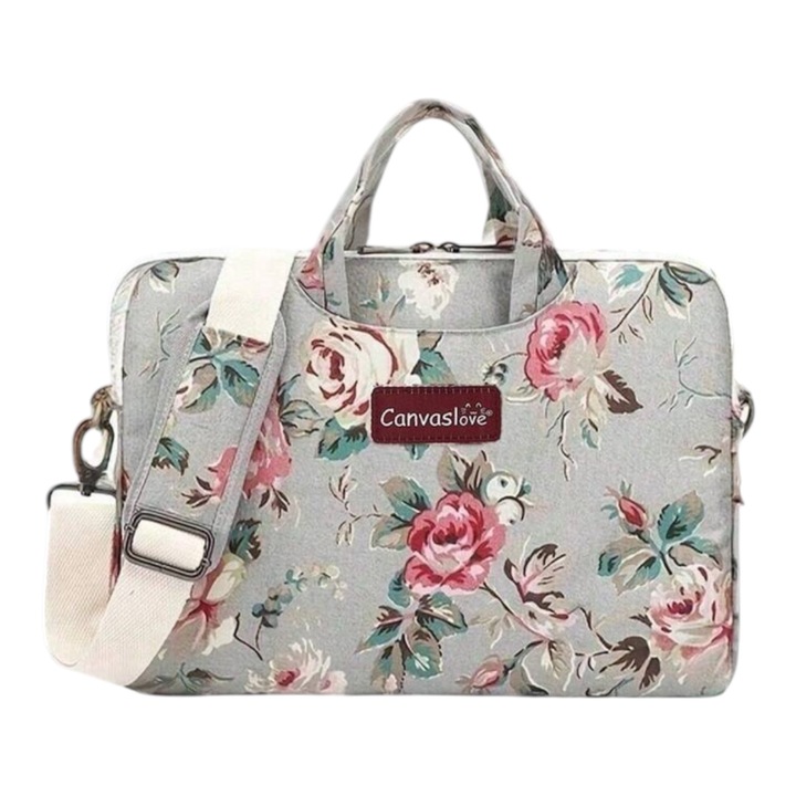 Unisex laptoptáska 15 hüvelykes, szürke virágmintával