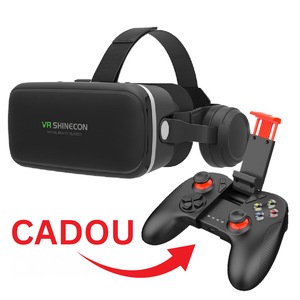 Set ochelari VR 3D cu casti si gamepad, lentile reglabile acril, sunet imersiv 9D, compatibil Android iOS, telefoane 4.7-6.6 inci, pentru jocuri 3D si filme, design modern Negru, perfect pentru Roblox, Minecraft + multe alte jocuri + 20000 filme