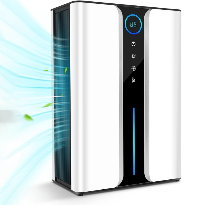 Párátlanító és légtisztító, ORBER, Negatív ionos légtisztítás, LED kijelző, intelligens páratartalom-szabályozás, 3000 ml-es tartály, egygombos indítás, színes RGB világítás, fehér