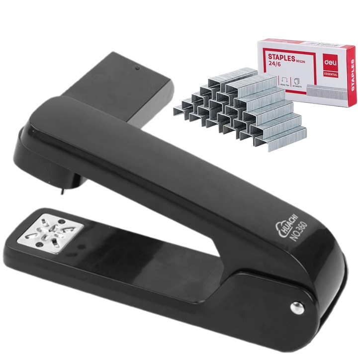 Ротационен телбод на 360 градуса, Vanaxalife, 50 листа, кутия, с 1000 включени телчета 24/6, Черен