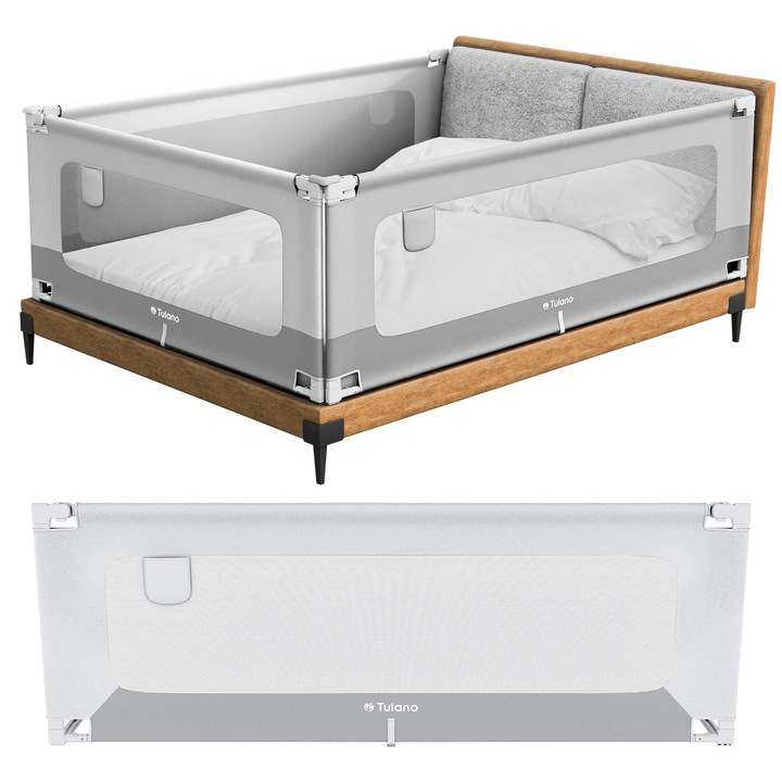 Защитна преграда за легло, предпазен ръб 200 Cm Tulano Cover 40, с регулируема височина, сиво бяло