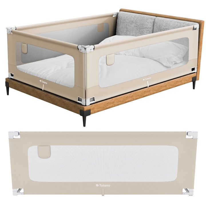 Защитна преграда за легло, предпазен ръб 200 Cm Tulano Cover 40, с регулируема височина, бежов