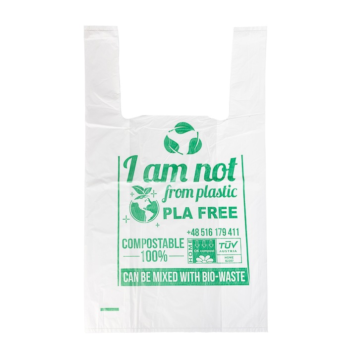 Pungi BIO ecologice compostabile 30x8x45 cm, 20 mic, transparente, din biopolimer vegetal, certificat TÜV Austria Home Compost, pachet 100 bucati, durabile si prietenoase cu natura