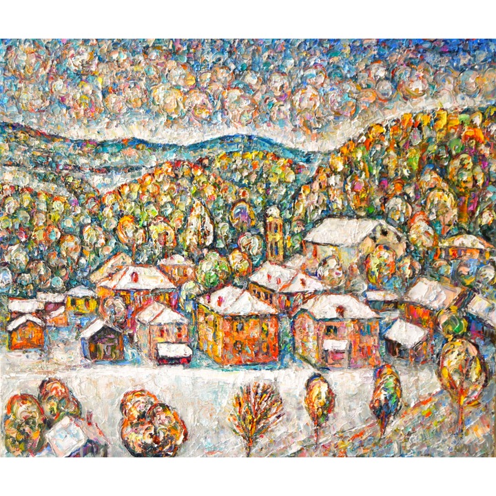 Olajfestmény Rodope tél, Dejan Dachevski művész kézzel festette, 70 x 60 cm