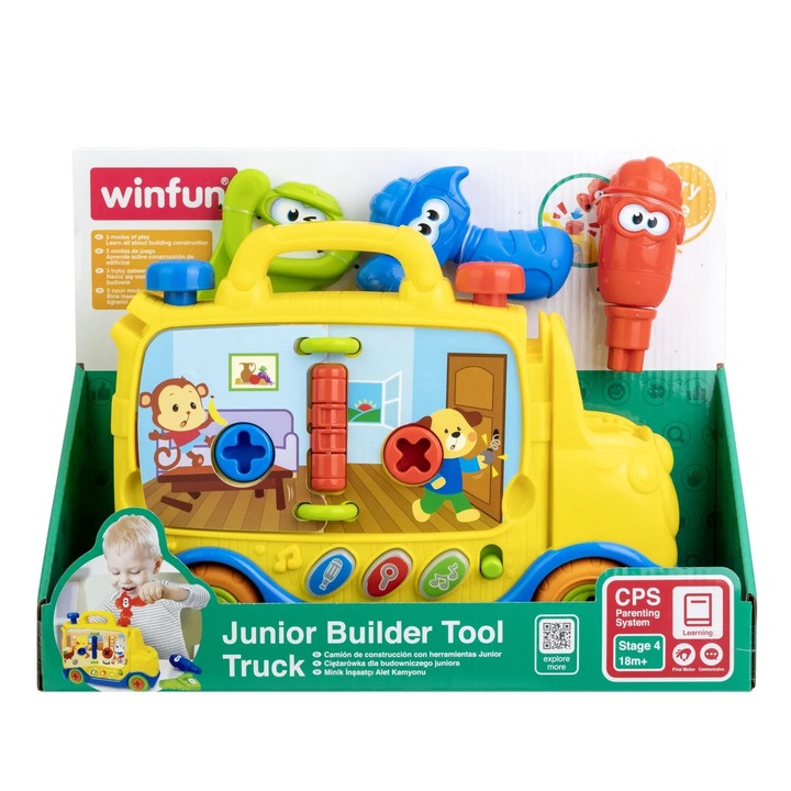 Camion cu unelte interactiv, Winfun, 3 moduri de joc, pentru băieți, 2 ani