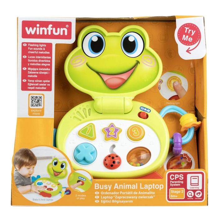 Laptop interactiv pentru bebeluși Winfun broscuta, 6-9 luni, 2 moduri de joc, culori diverse