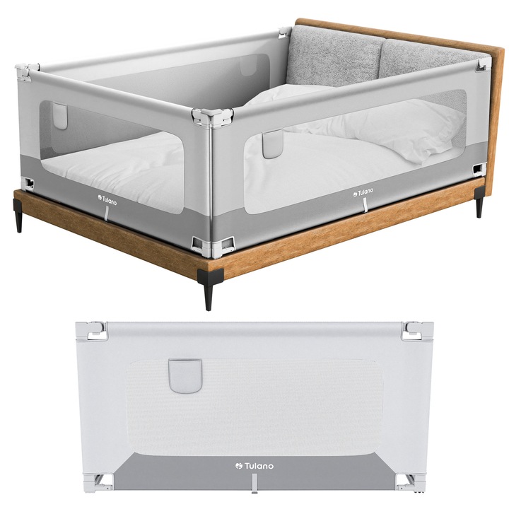 Bariera de protectie pentru pat Tulano Cover 44, ajustabila 140 cm, pentru saltele de 10-28 cm, Gri/Alb