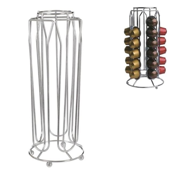 Suport capsule cafea BREZIUM, 30 capsule, argintiu, 9.5x9.5x24.5cm