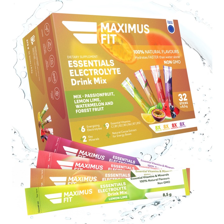 Хранителна добавка, MaximusFit Електролити, Микс Горски плодове, Маракуя, Лимон Лайм, Диня, 32 Сашета