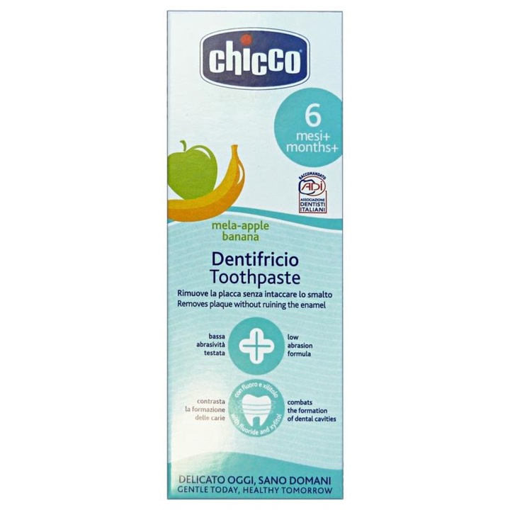 Chicco Junior Alma/Banán Fogkrém 50ml, fluoriddal, 6+ hónapos kortól