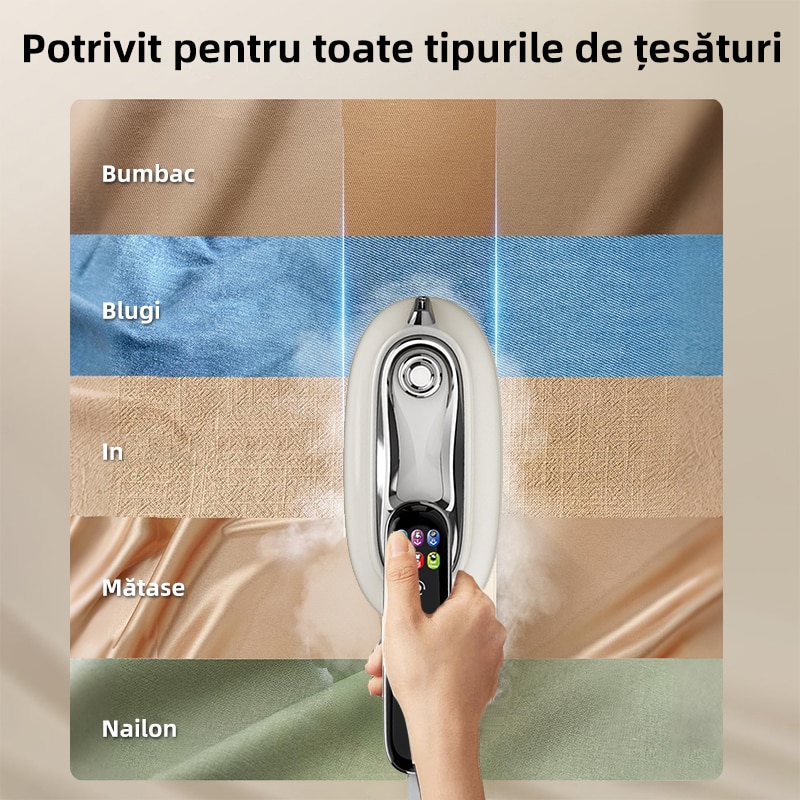 Aparat de calcat portabil 5 in 1 Qtenzivize, cu aburi si uscat, Afisaj LCD, 6 moduri reglabile, 1300 W, Abur 20±5 g/min, Rezervor 160ml, Calcare verticala si orizontala, pentru haine, draperii, Alb