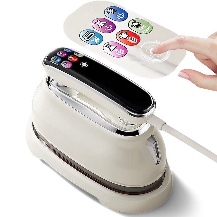 Qtenzivize 5 az 1-ben hordozható gőzölős és száraz vasaló, LCD kijelző, 6 állítható mód, 1300 W, Gőz 20±5 g/perc, 160 ml tartály, függőleges és vízszintes vasalás, ruhákhoz, függönyökhöz, fehér