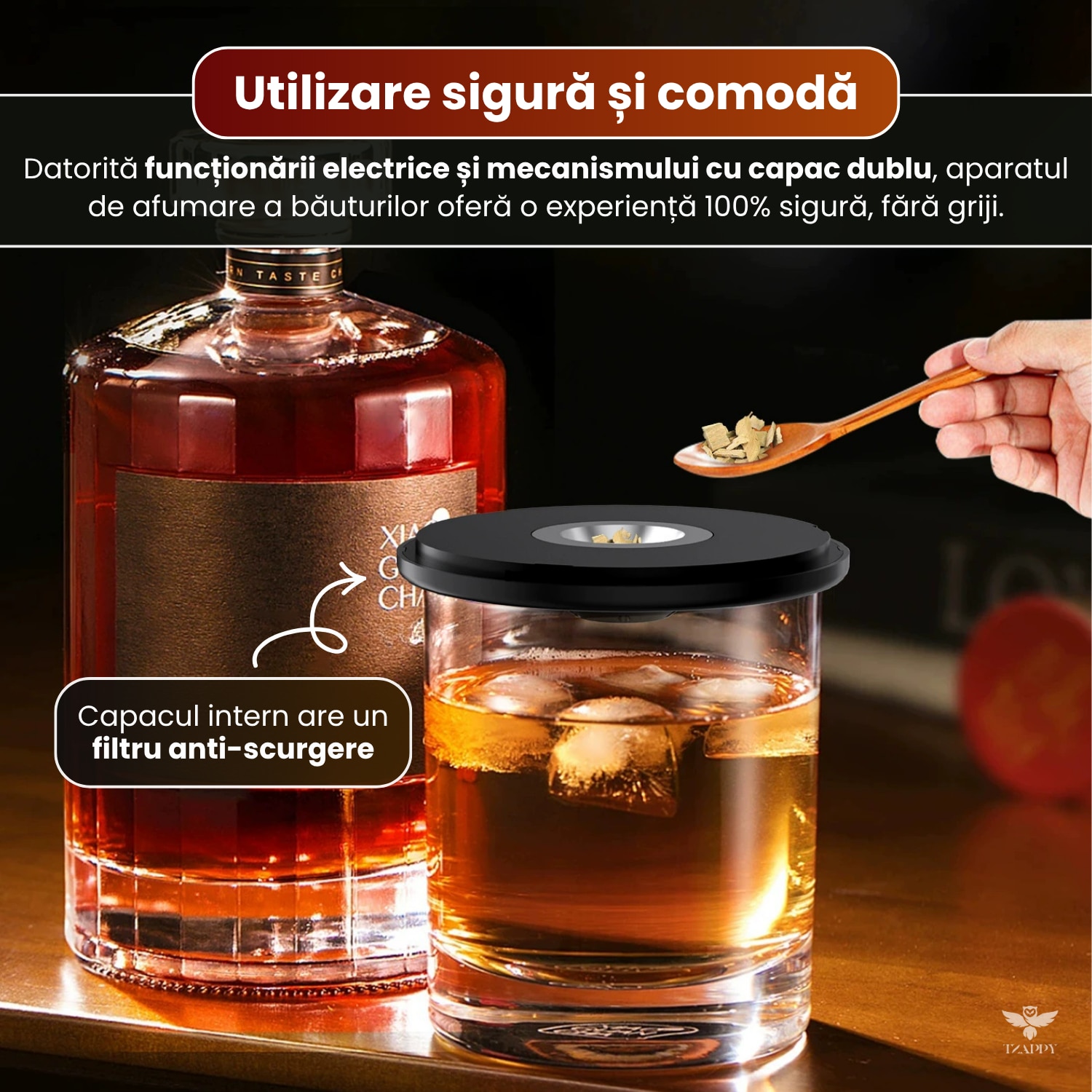 Set profesional de afumare bauturi, Tzappy, Electric, Cu capac ...