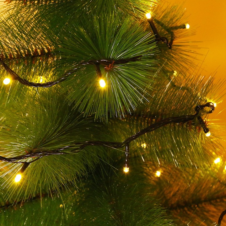 Instalatie de Craciun, By Fitilomania, Tip Liniara, Fir Negru, 9 m, 100 LED-uri, Interconectabila, Alb Cald