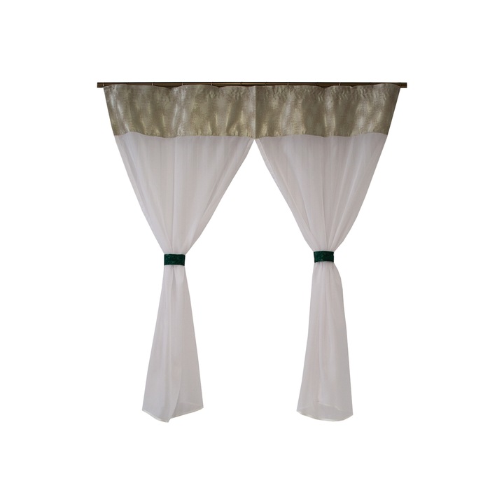 Perdea Velaria alba de bucatarie cu tafta argintie, 160x165 cm