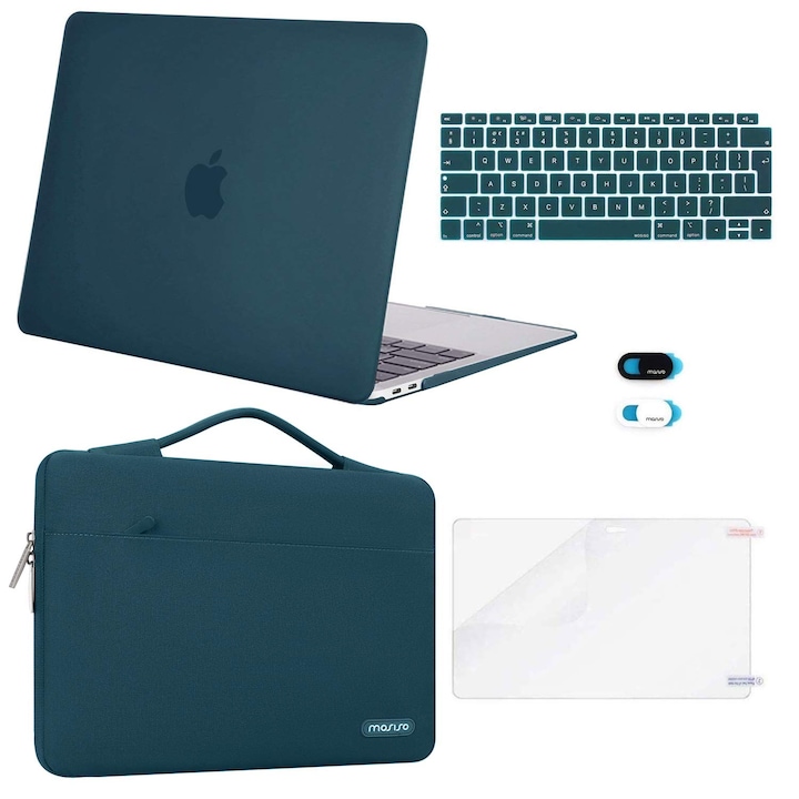 Mosiso Husa Compatibila Cu Macbook Air 13 Inch 2021 2020 2019 2018 M1 A2337 A2179 A1932, Husa Pentru Macbook Air M1 13, 3 Inch Cu Buzunar Si Husa Pentru Tastatura Si Husa Pentru Webcam Si Protectie Pentru Ecran, Deep Teal
