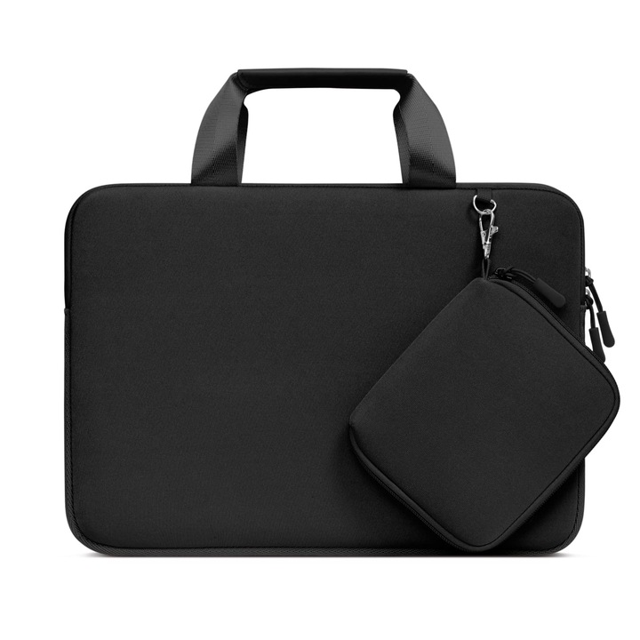 Geanta Laptop Mosiso 13, 3 Inch, Husa Laptop 13-13, 3 Inch Compatibila Cu Macbook Air/Pro 13 / Pro 14, Hp Dell Asus, Geanta De Protectie Din Neopren Cu Maner Si Buzunar Mic Detasabil, Neagra