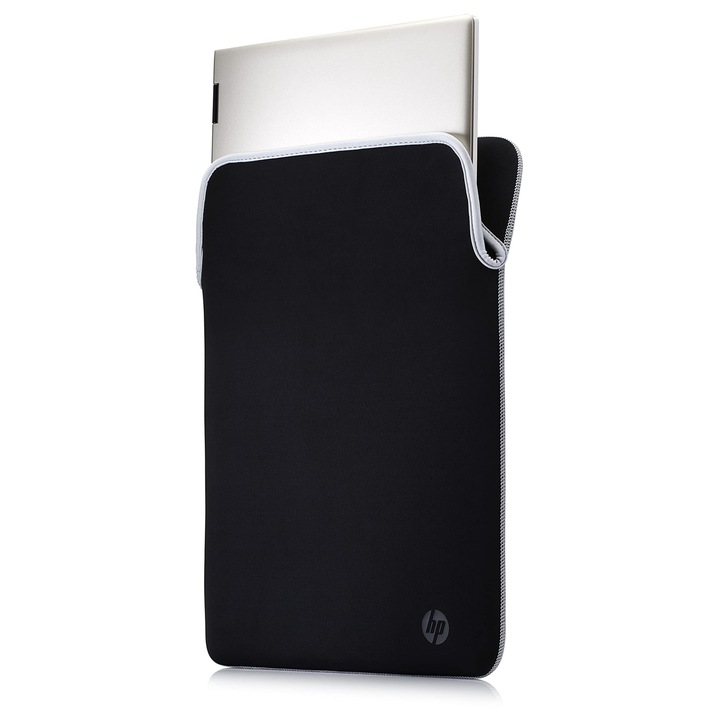 Husa Pentru Laptop Hp De 15, 6 Inci – Design Reversibil, Neopren, Protectie Impotriva Socurilor Si Zgarieturilor, Lavabila, Rezistenta La Apa, Profil Subtire, Usoara, Negru-Argintiu