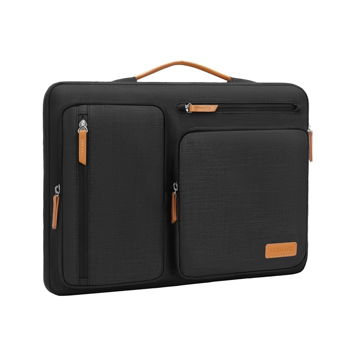 Geanta Laptop Mosiso Cu Protectie 360° 13, 3 Inch, Compatibila Cu Macbook Air/Pro 13/Pro 14, Hp, Dell, Acer, Asus, Buzunar Lateral Cu Deschidere, 4 Buzunare Cu Fermoar Si Maner, Neagra
