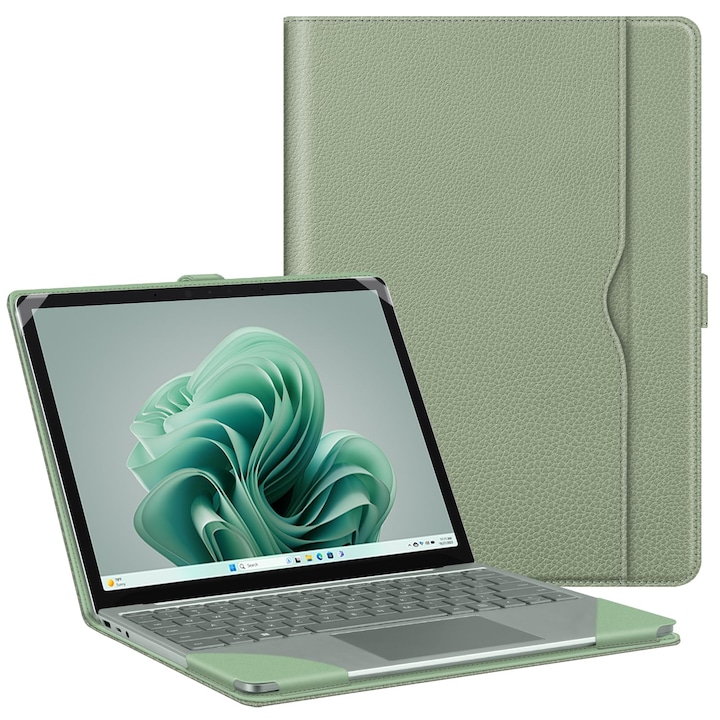 Husa De Protectie Fintie Pentru Microsoft Surface Laptop Go 3/2/1 De 12, 4 Inci (Model 2013/1943), Husa De Protectie Premium Din Piele Pu Cu Buzunar Mare (Salvie)