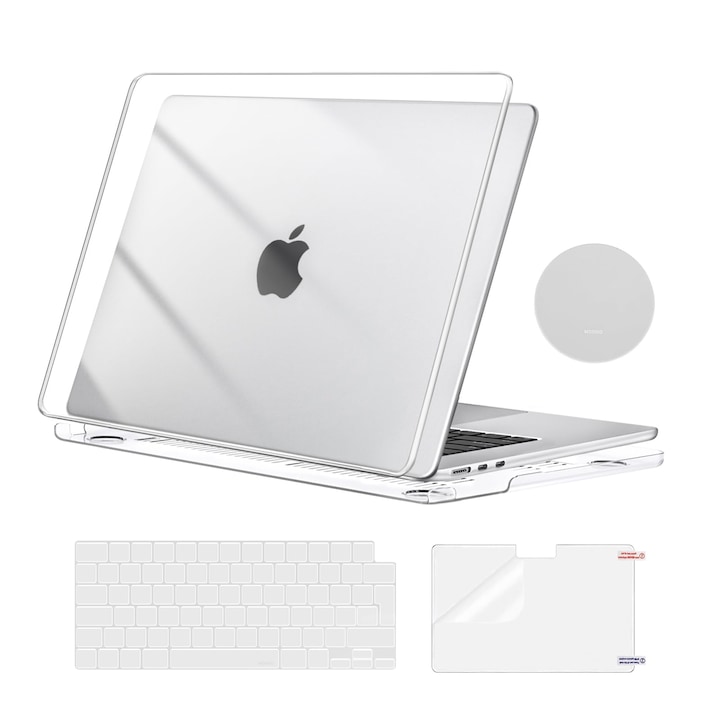Mosiso Carcasa Compatibila Cu Macbook Air 15 Inch 2025 2024 2023 M4 M3 M2, Carcasa Rigida Pentru Macbook Air 15 Inch A3241 A3114 A2941 Si Husa Pentru Tastatura, Protectie Ecran Si Suport Pentru Suport, Transparenta