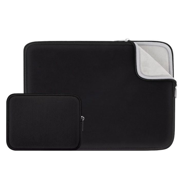 Husa Pentru Laptop Rainyear De 14 Inch, Compatibila Cu Macbook Air M2 M3 M4 De 15 Inch, Husa Captusita Pentru Notebook Chromebook De 14 Inch, Cu Captuseala Pufoasa Si Buzunar Pentru Accesorii (Negru, Versiune Actualizata)