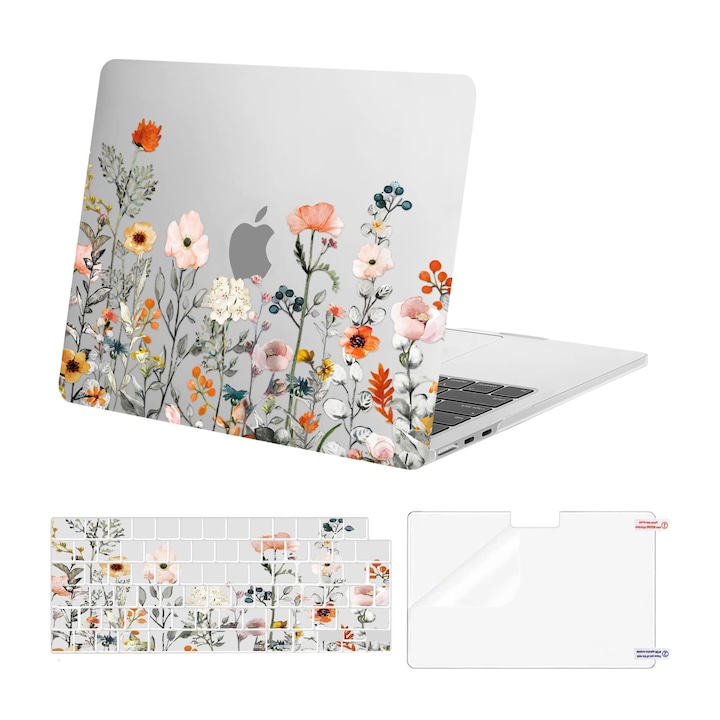Mosiso Carcasa Compatibila Cu Macbook Air 13 Inch M4 M3 M2 2025 2024-2022 A3240 A3113 A2681, Carcasa De Protectie Rigida Garden Flowers Pentru Macbook Air 13.6" Si Husa Pentru Tastatura Si Protectie De Ecran, Transparenta