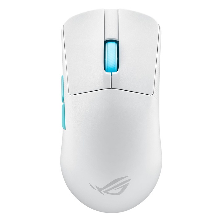 Asus Rog Harpe Ace Aim Lab Edition fehér RGB gamer egér (vezeték nélküli, RF 2.4 Ghz, Bluetooth, USB, Rog Aimpoint 36.000 Dpi optikai szenzor, Rog mikrokapcsolók, öt programozható gomb)