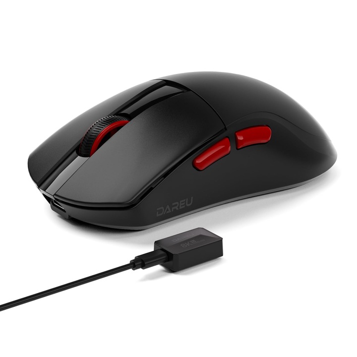 Dareu A950 Wing vezeték nélküli gamer egér, ultrakönnyű 35G, kettős lekérdezési sebesség 8000Hz, 30.000 DPI optikai szenzor, szimmetrikus ergonomikus kialakítás, 5 programozható gomb, 70 órás akkumulátor-üzemidő (fekete)