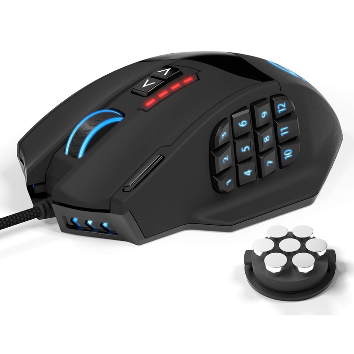 Геймърска мишка Utechsmart Venus, 16400 Dpi Usb Laser Mmo, 18 Програмируеми Бутона, Честота на семплиране от 16400 Dpi, Конфигурируемо Led Осветление, Ергономичен Дизайн