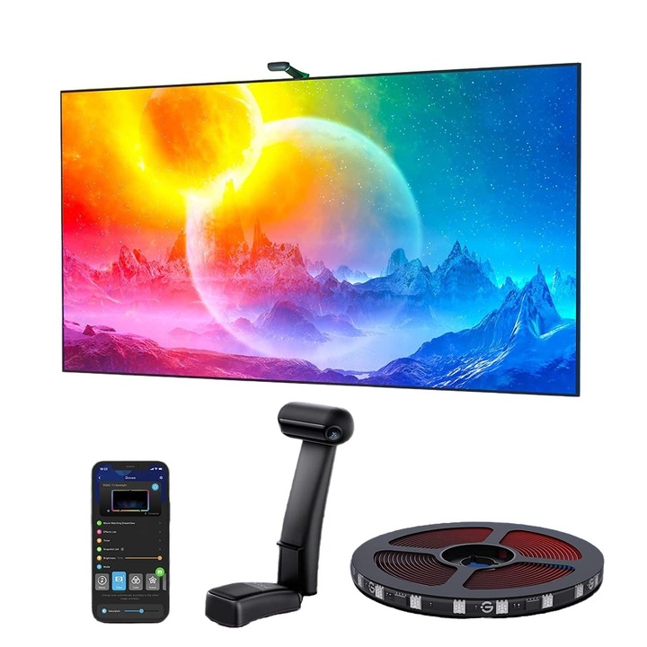 Govee Envisual T2 LED szalag, dupla kamera, Wifi RGBIC, Alexa és Google Assistant kompatibilis, 75-85 hüvelyk, többszínű
