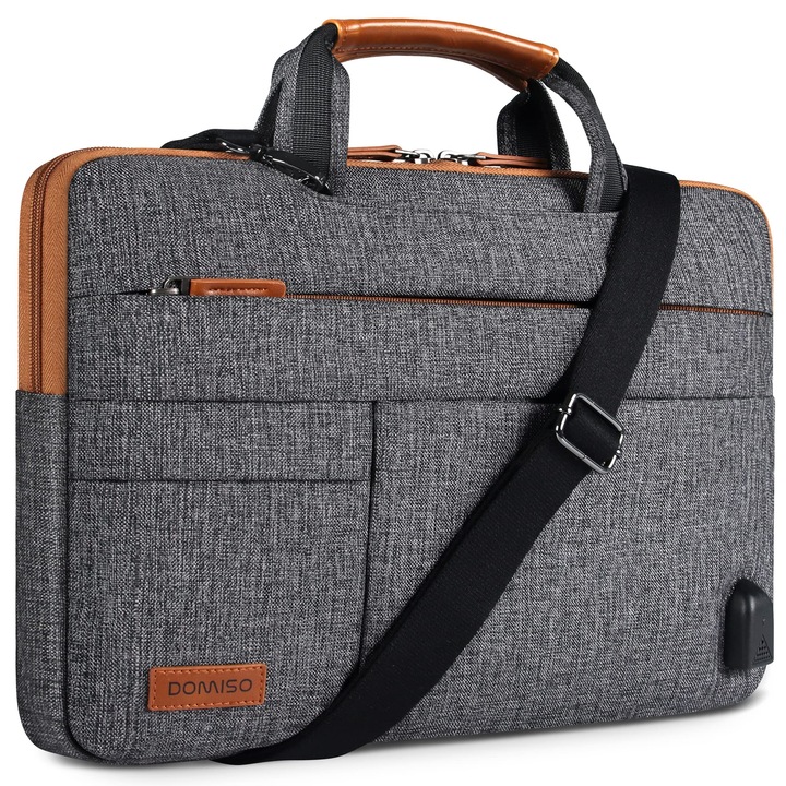 Geanta De Transport Impermeabila Domiso Pentru Laptop De 17 Inch, Geanta De Umar Cu Port De Incarcare Usb Pentru Notebook/Dell/Lenovo/Acer/Hp/Msi/Asus De 17-17 "3", Gri Inchis