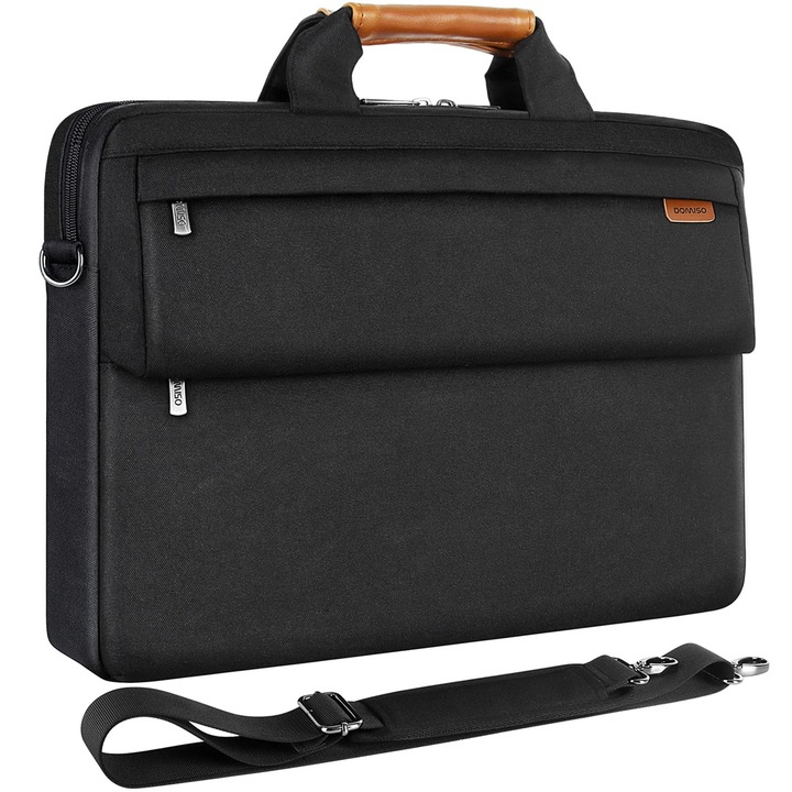 Domiso Geanta Laptop Impermeabila De 17 Inch, Servieta, Geanta De Umar, Geanta Notebook, Geanta Messenger Business Pentru Notebook De 17-17 "3" /Dell/Lenovo/Acer/Hp/Msi/Asus, Negru