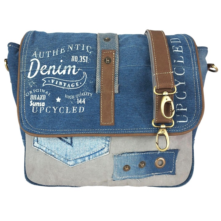 Sunsa Női Válltáska. Vászon Messenger Táska, Újrahasznosított Farmer és Bőr. Nagy Vintage Crossbody Táska. Fenntartható Újrahasznosított Farmer Kézitáskák, Ajándékötletek Nőknek