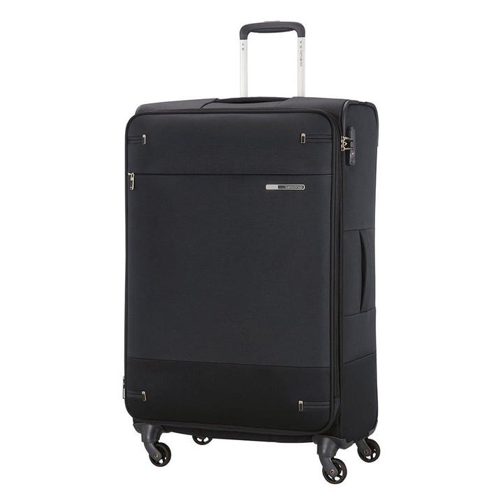 Samsonite Base Boost - Мек куфар 78 см голям - Тролей с 4 колела, TSA заключване, лек и разширяем - 105 L - 3,1 кг - Черен