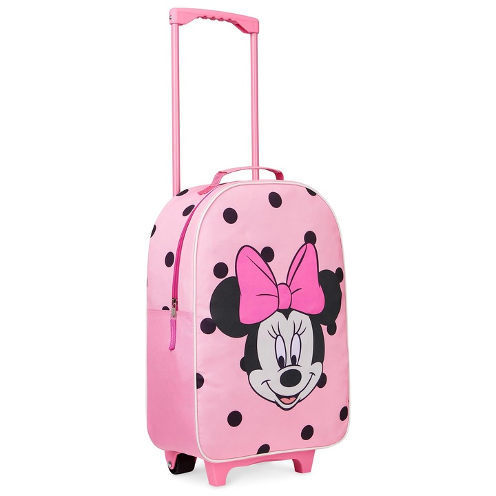 Valiza Disney Stitch Gyermekeknek, Lányoknak és Fiúknak - Trolley, Kézipoggyász, Gyermek Utazótáska Kerekekkel, Kabintáska Nyaraláshoz, Hivatalos Stitch Termék - 47X30X17Cm (Minnie Rózsaszín)