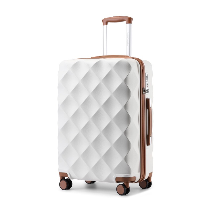 Valisa British Traveler Hard Shell Bagaj de mana mediu Valisa 61 x 42 x 26 cm Valisa de calatorie Valisa medie Trolere ABS + PC cu blocare TSA Valisa rulanta Crema